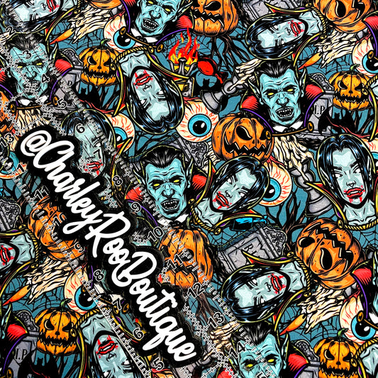 9x14 Tumbler Cut, Custom Fabric, CottonSpandex, High Quality, Mask Cut, Tumbler Fabric, Halloween Nightmares