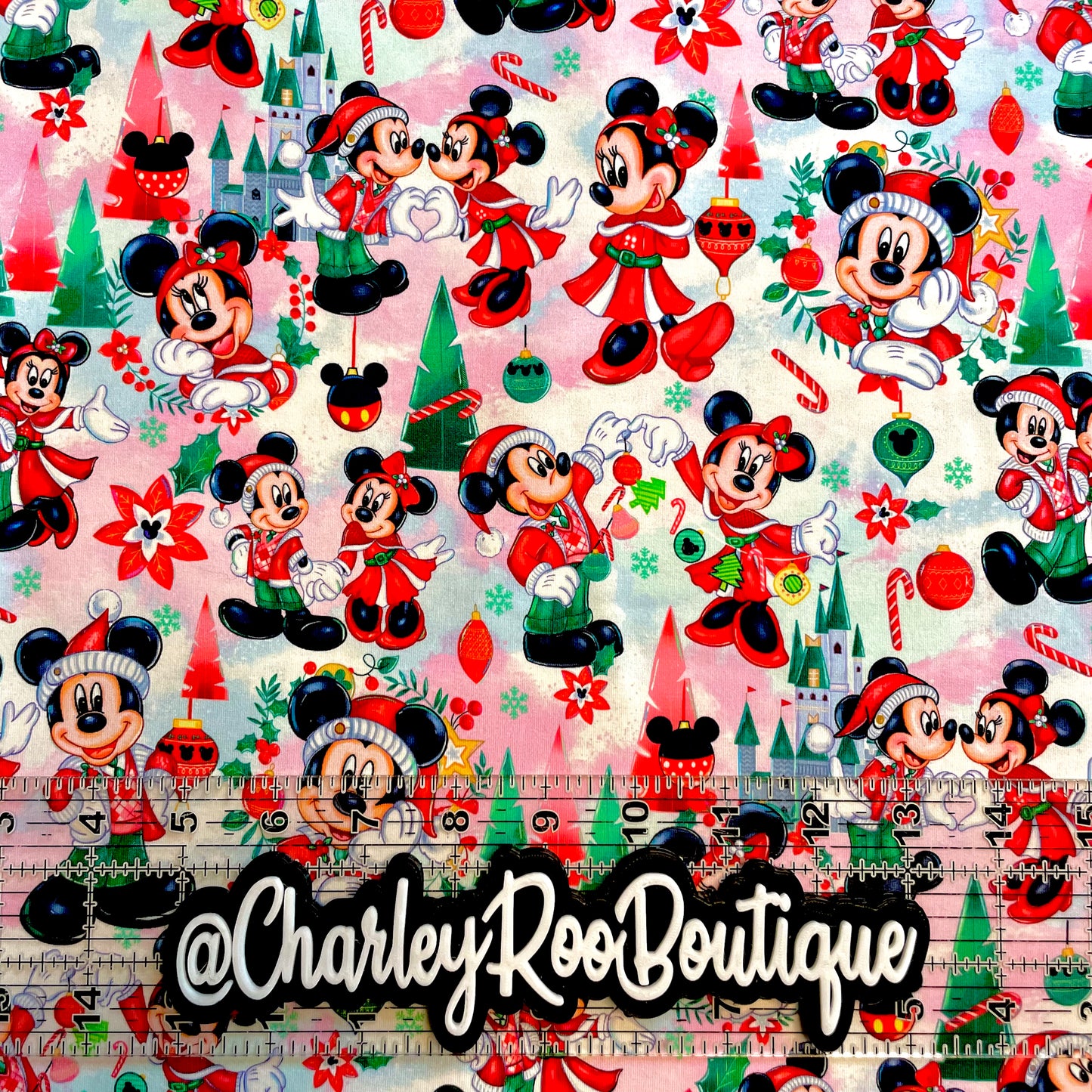 9x14 Tumbler Cut, Custom Fabric, CottonSpandex, High Quality, Mask Cut, Tumbler Fabric, Christmas, Poinsettia Mouse Main