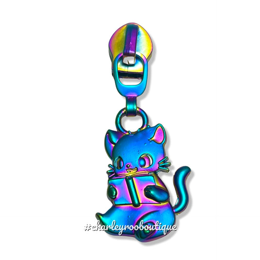 Zipper Pull, Smut Cat, Book Kitty, Matte Rainbow