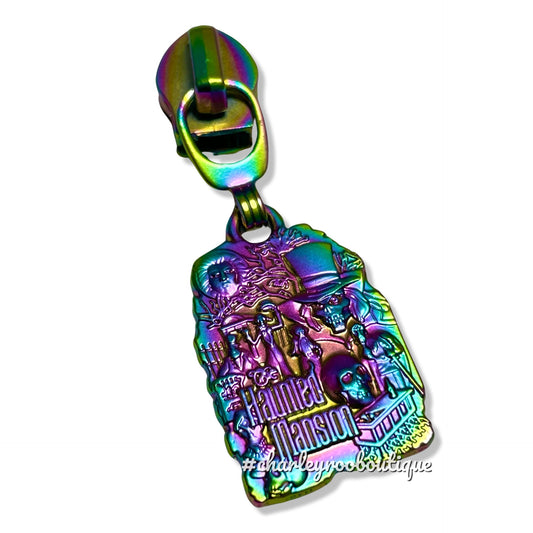 Zipper Pull, Haunted Mansion Plaque, New, Matte Rainbow