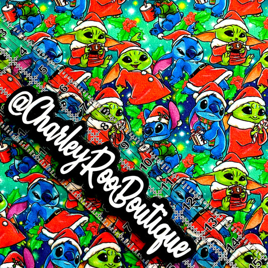 9x14 Tumbler Cut, Custom Fabric, CottonSpandex, High Quality, Mask Cut, Tumbler Fabric, Stitch and Yoda, Alien Christmas