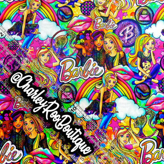 9x14 Tumbler Cut, Custom Fabric, CW Cotton Woven, High Quality, Tumbler Fabric, Rainbow Barbie