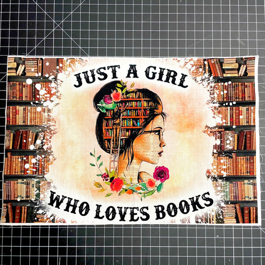 9x14 Tumbler Cut, Custom Fabric, CW Cotton Woven, High Quality, Mask Cut, Tumbler Fabric, Book Girl, Precut