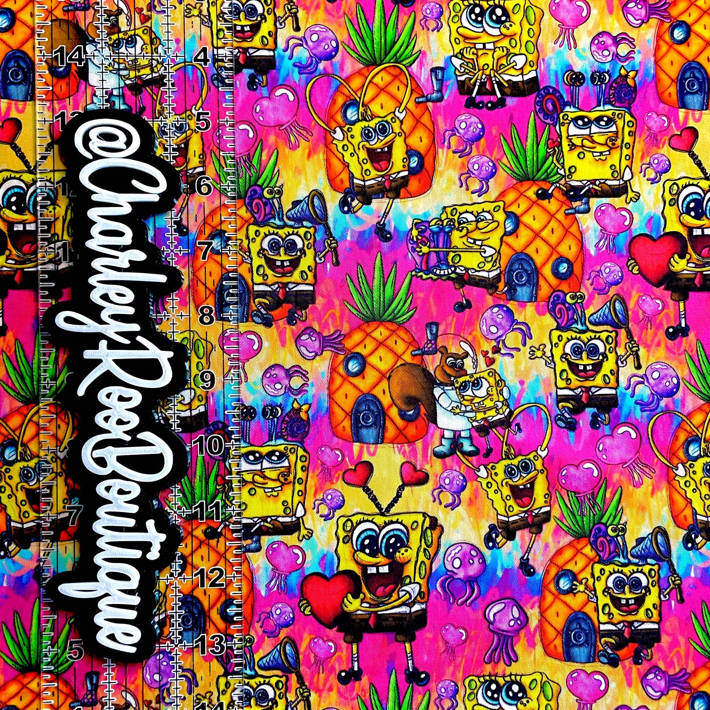 9x14 Tumbler Cut, Custom Fabric, CW Cotton Woven, High Quality, Mask Cut, Tumbler Fabric, Happy Sponge Guy, Pink