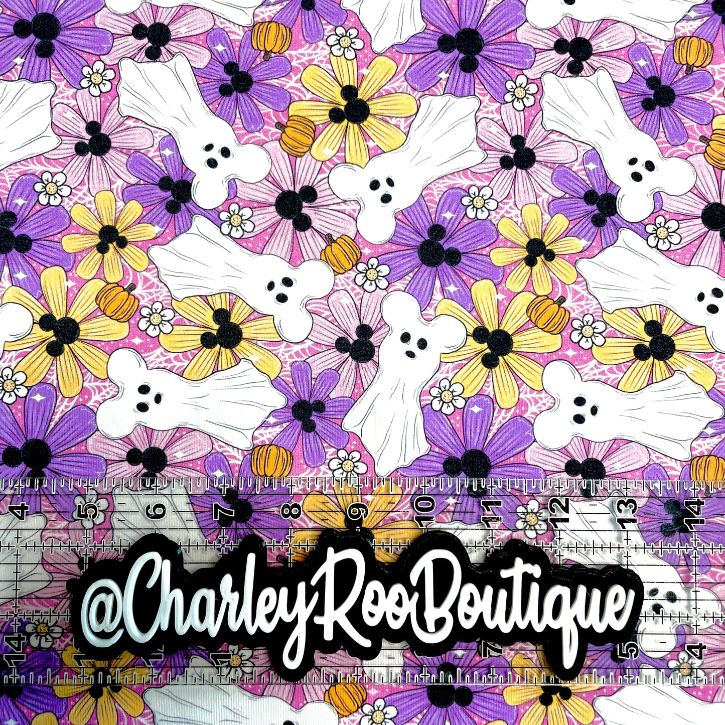 9x14 Tumbler Cut, Custom Fabric, CottonSpandex, High Quality, Mask Cut, Tumbler Fabric, Cute Floral Ghosts