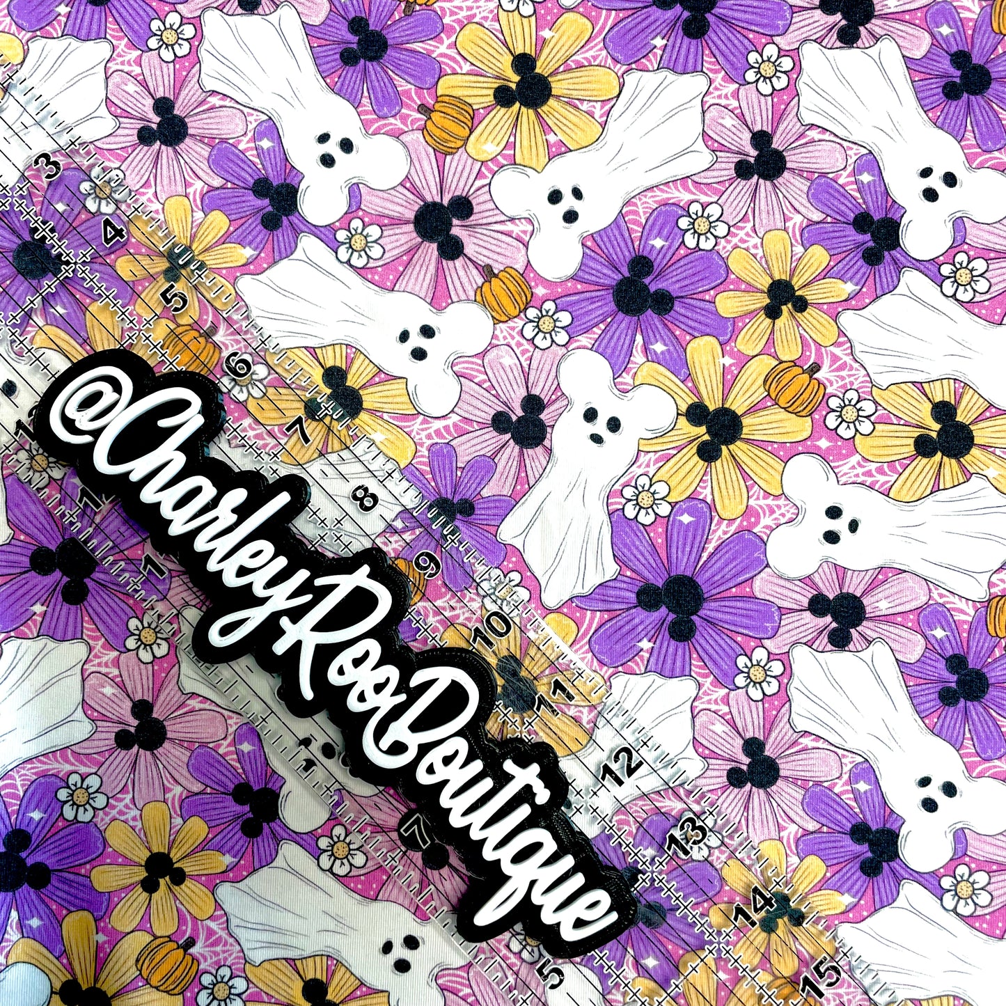 9x14 Tumbler Cut, Custom Fabric, CottonSpandex, High Quality, Mask Cut, Tumbler Fabric, Cute Floral Ghosts