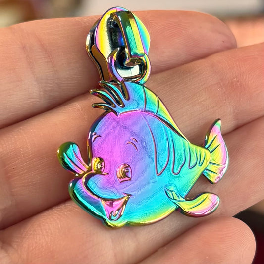Zipper Pull, Flounder, Mermaid Friend, Rainbow