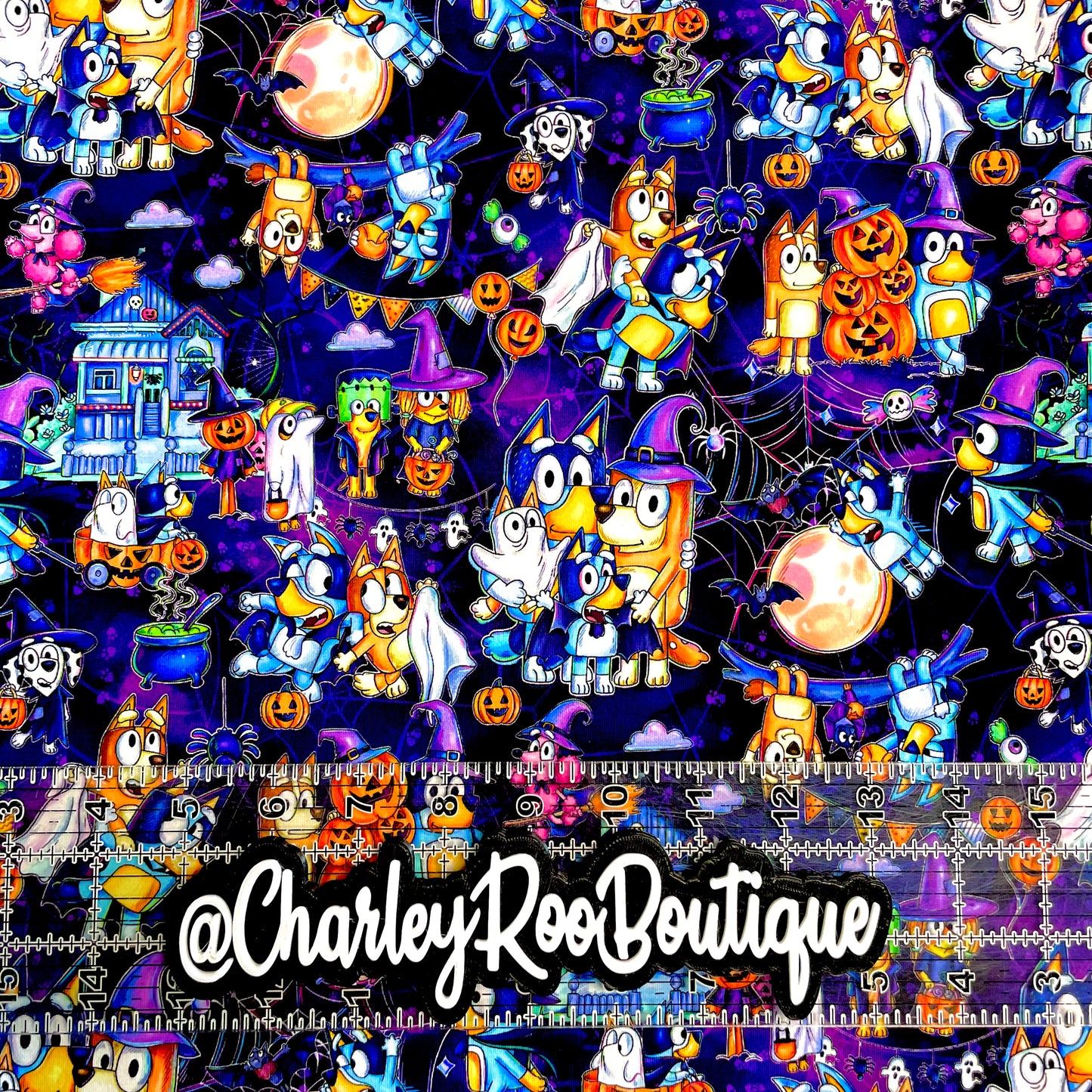 9x14 Tumbler Cut, Custom Fabric, CottonSpandex, High Quality, Mask Cut, Tumbler Fabric, Fall, Halloween, Haunted Bluey