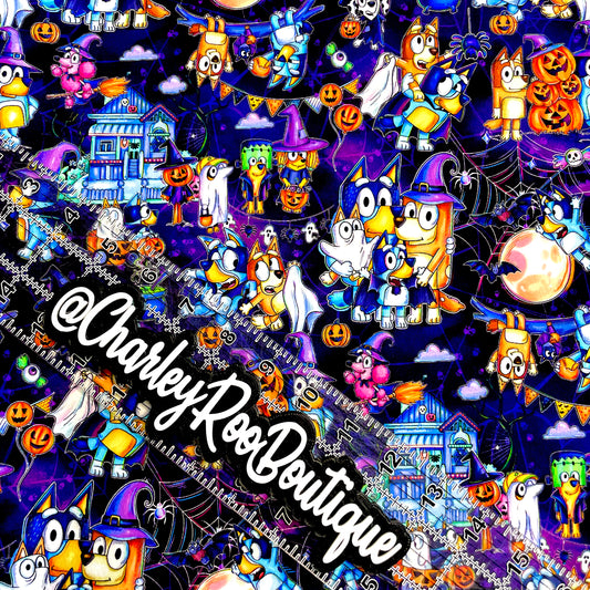 9x14 Tumbler Cut, Custom Fabric, CottonSpandex, High Quality, Mask Cut, Tumbler Fabric, Fall, Halloween, Haunted Bluey