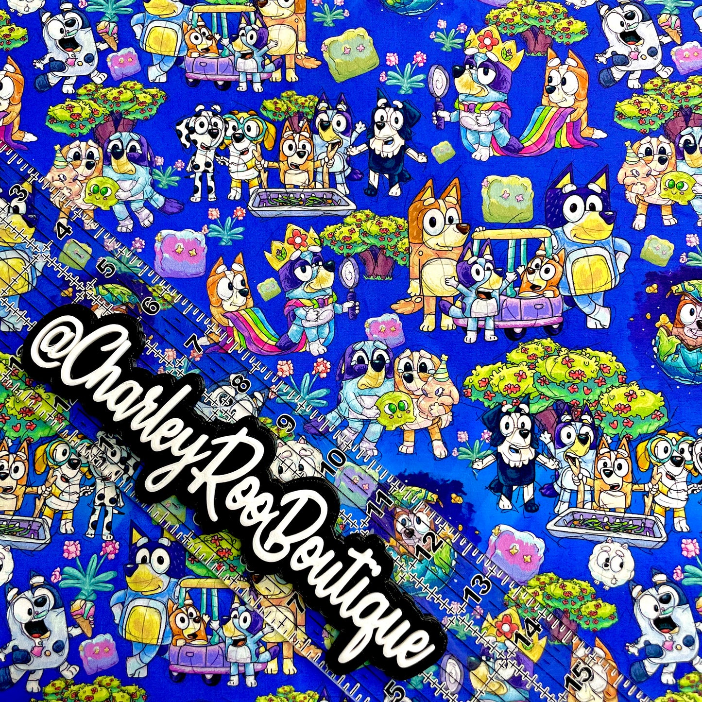 9x14 Tumbler Cut, Custom Fabric, CW Cotton Woven, High Quality, Mask Cut, Tumbler Fabric, New Bluey, Blue Heelers, Small Scale