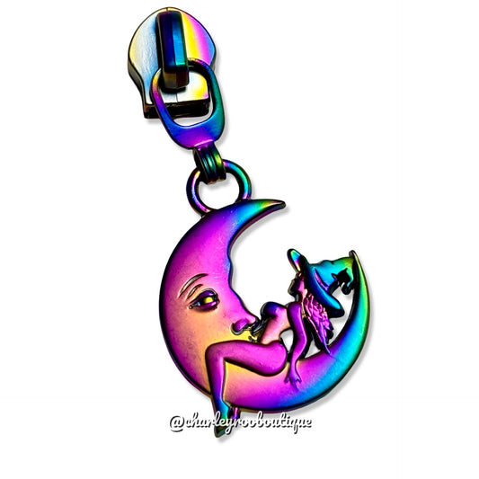Zipper Pull, NSFW, Naughty Moon Rider, Matte Rainbow