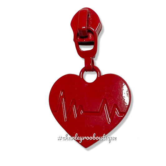 Zipper Pull, Heartbeat, Red Enamel