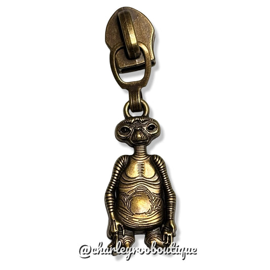 Zipper Pull, ET, Throwback, Antique Brass