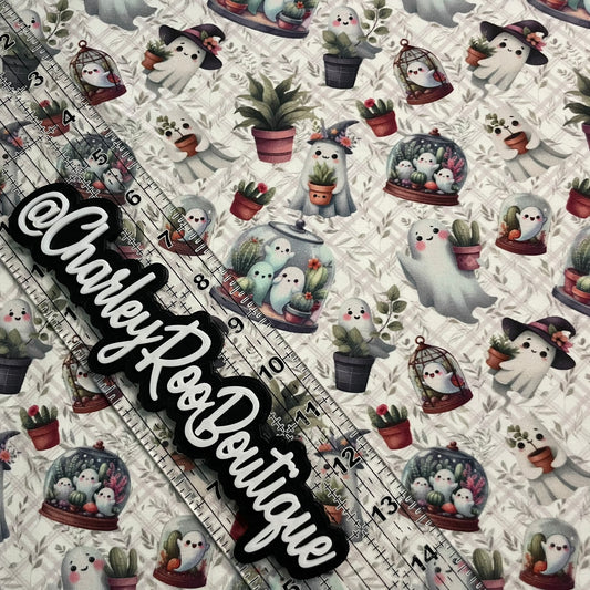 Exclusive, 9x14 Tumbler Cut, Custom Fabric, CottonSpandex, High Quality, Tumbler Cut, Halloween, Ghosts & Plants, White Plaid