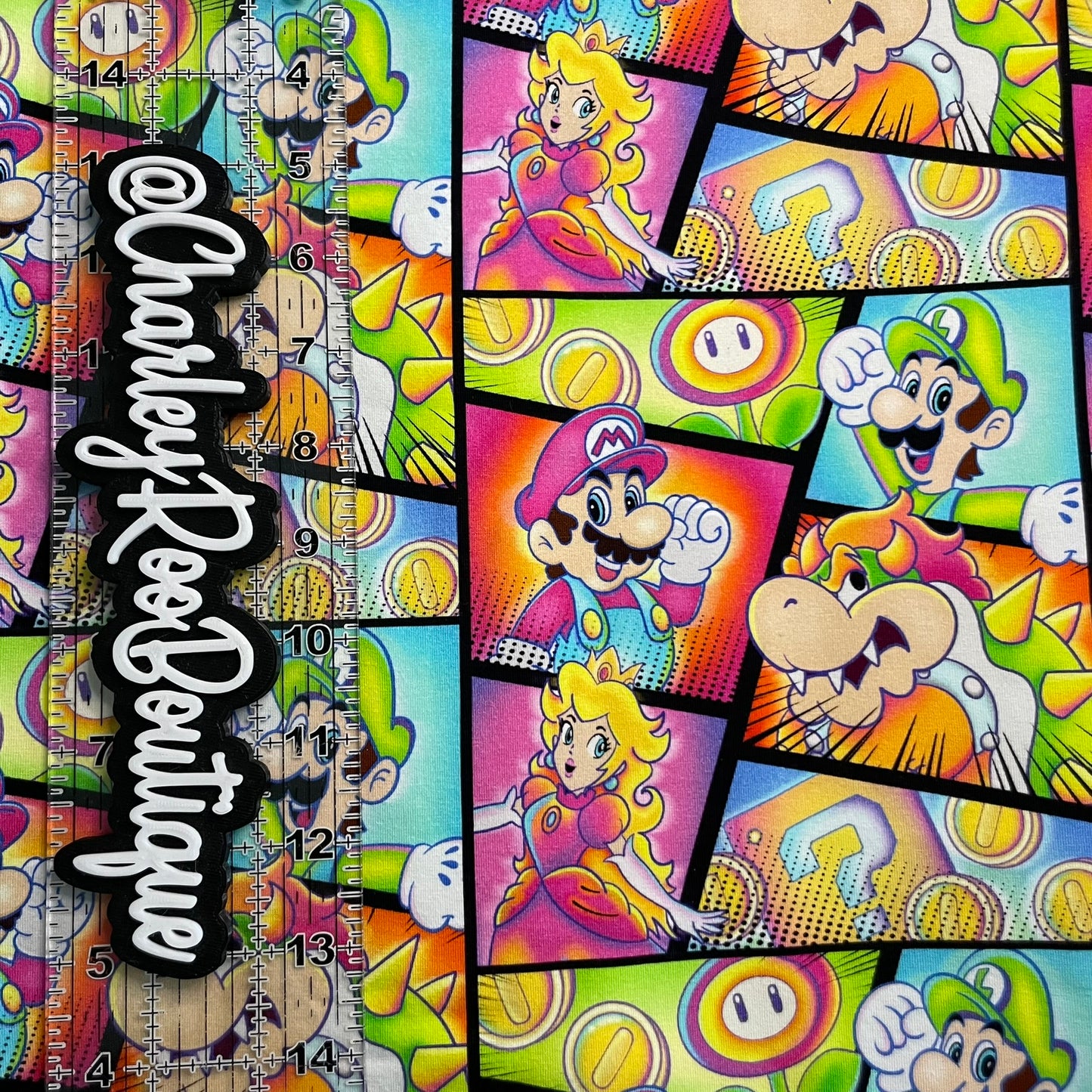 9x14 Tumbler Cut, Custom Fabric, CottonSpandex, High Quality, Tumbler Fabric, Neon Mario