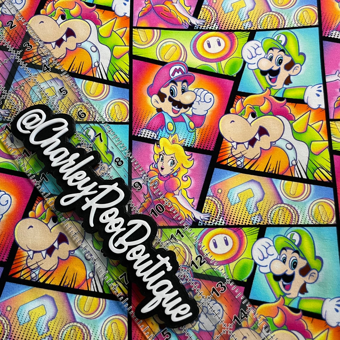 9x14 Tumbler Cut, Custom Fabric, CottonSpandex, High Quality, Tumbler Fabric, Neon Mario