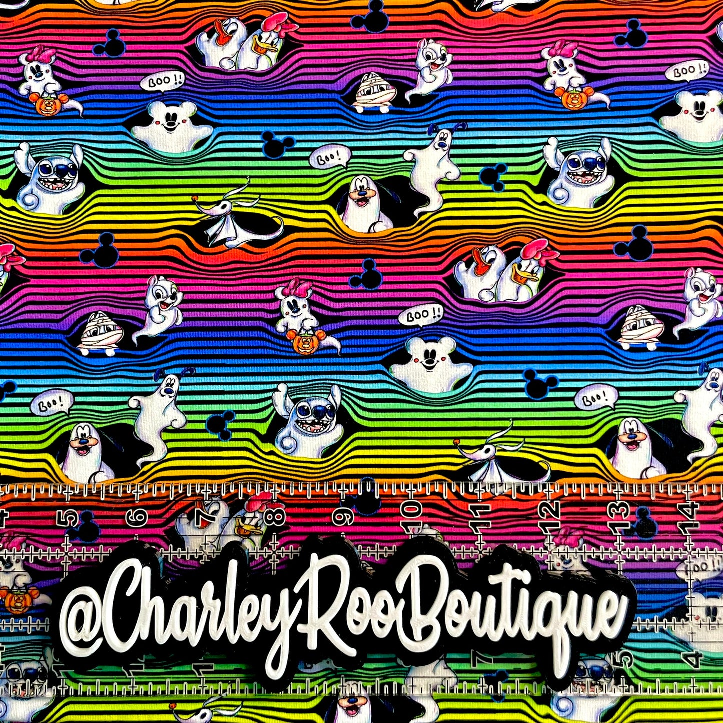 9x14 Tumbler Cut, Custom Fabric, CottonSpandex, High Quality, Tumbler Fabric, Disney Halloween, Rainbow Stripe Characters