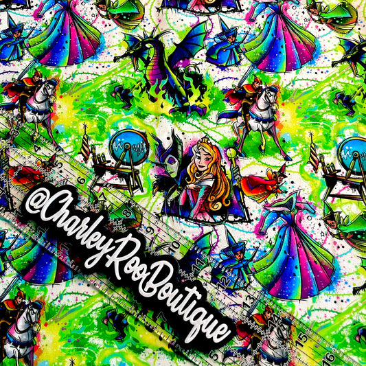 9x14 Tumbler Cut, Custom Fabric, CottonSpandex, High Quality, Tumbler Fabric, Sleeping Beauty, Mal