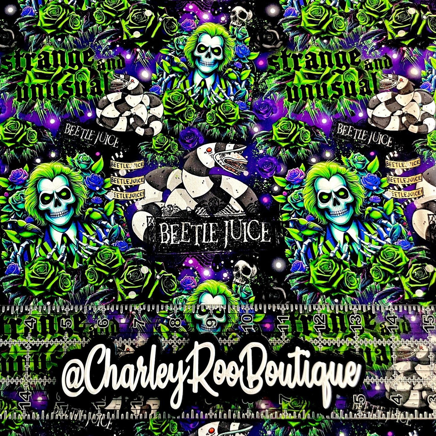 9x14 Tumbler Cut, Custom Fabric, CottonSpandex, High Quality, Tumbler Fabric, Beetle Juice, Strange & Unusual Ghost