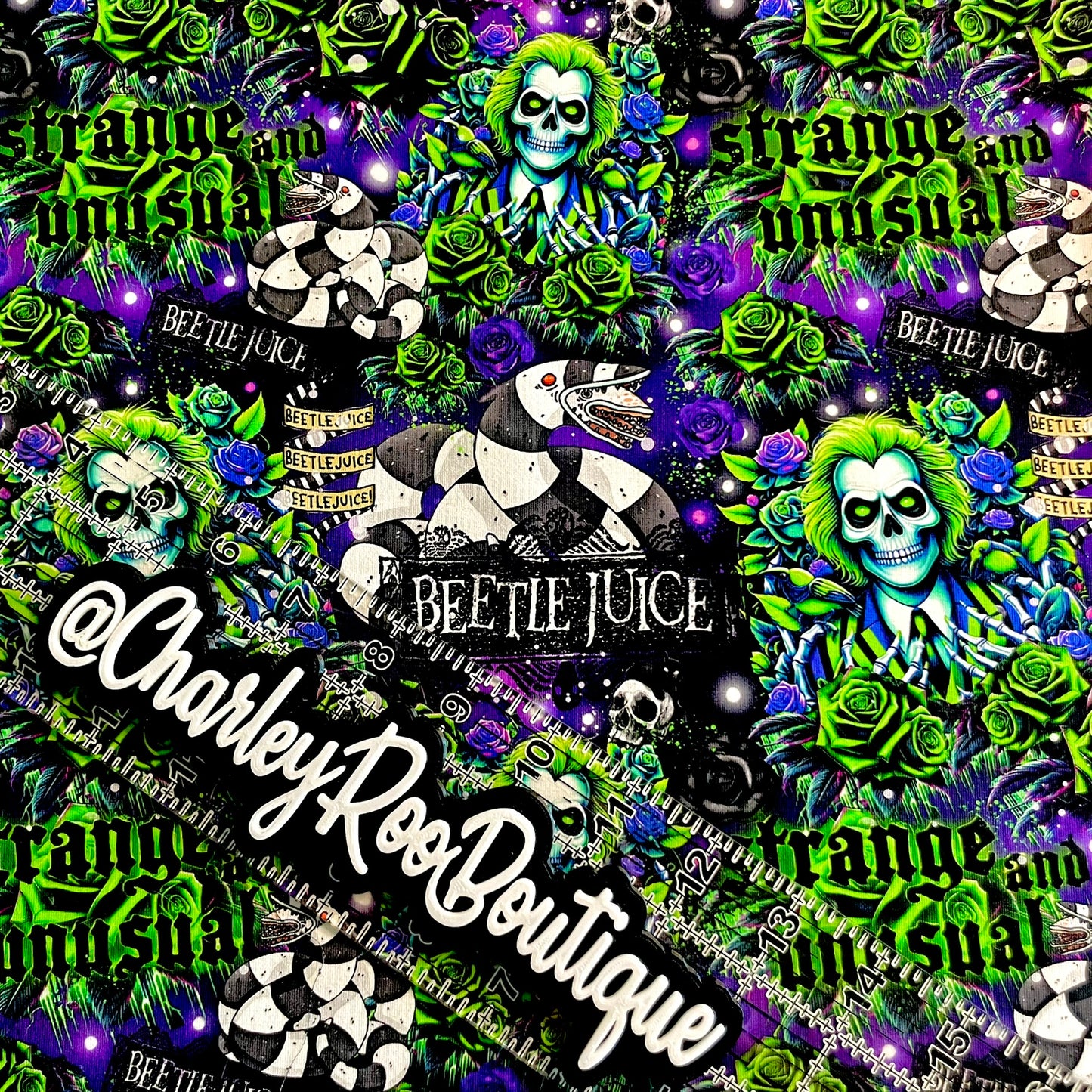 9x14 Tumbler Cut, Custom Fabric, CottonSpandex, High Quality, Tumbler Fabric, Beetle Juice, Strange & Unusual Ghost