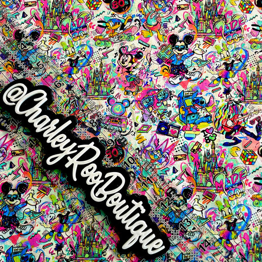 9x14 Tumbler Cut, Custom Fabric, CottonSpandex, High Quality, Mask Cut, Tumbler Fabric, 80s Disney Mashup, Small Scale