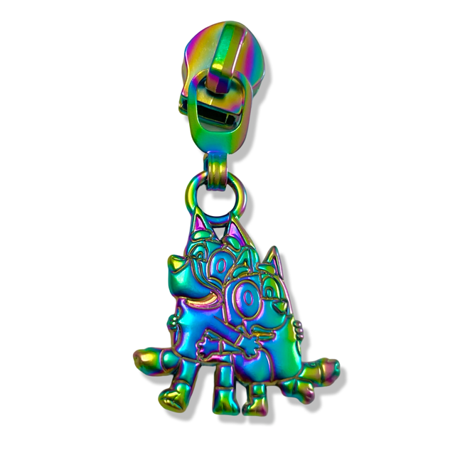 Zipper Pull, Bluey, Heeler Pups, Rainbow Matte