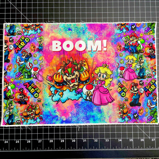 9x14 Tumbler Cut, Custom Fabric, CW Cotton Woven, High Quality, Mask Cut, Tumbler Fabric, Mario, Princess Peach, Boom, Precut