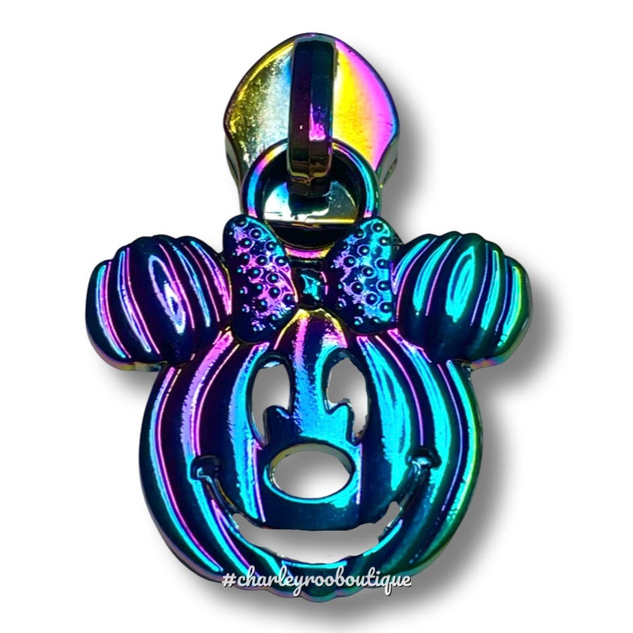 Zipper Pull, Pumpkin Mouse, Minnie, Rainbow