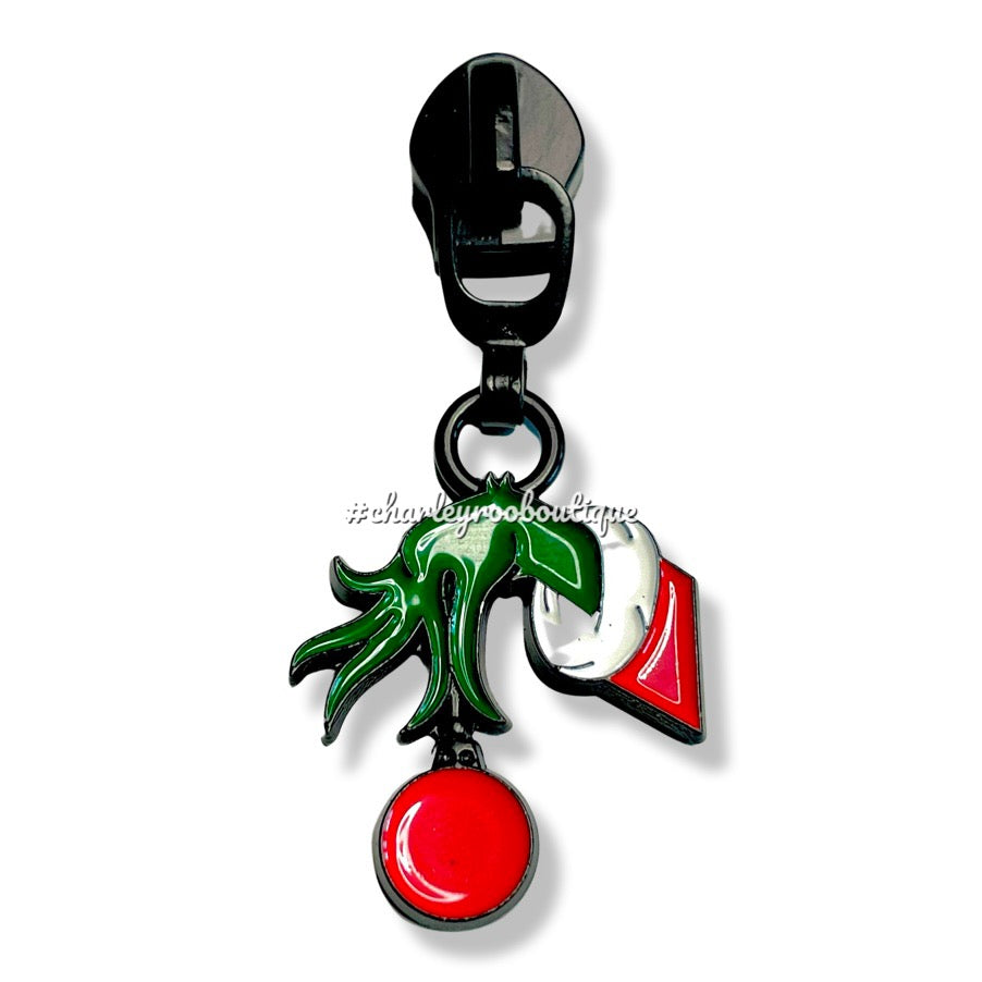 Zipper Pull, Grinch Hand with Ornament