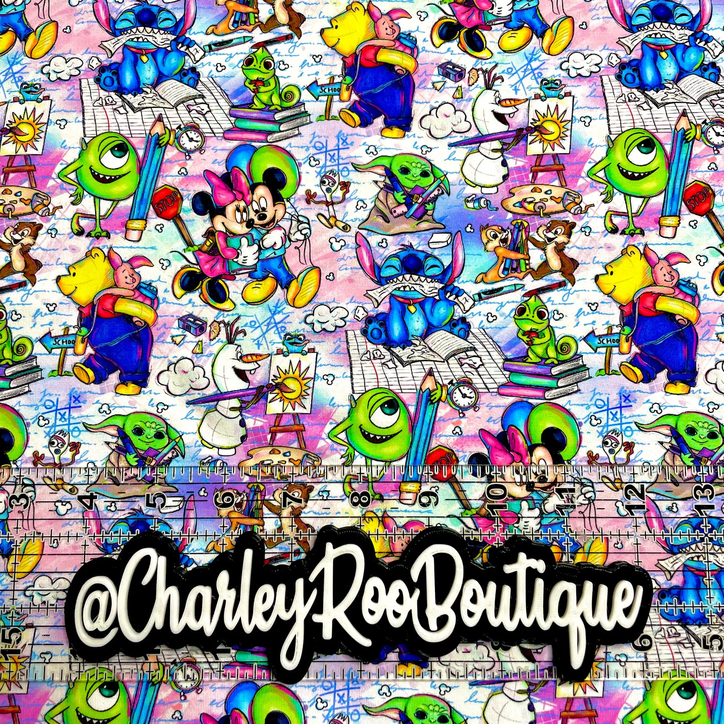 9x14 Tumbler Cut, Custom Fabric, CottonSpandex, High Quality, Mask Cut, Tumbler Fabric, Teacher, Back to School Toon Friends