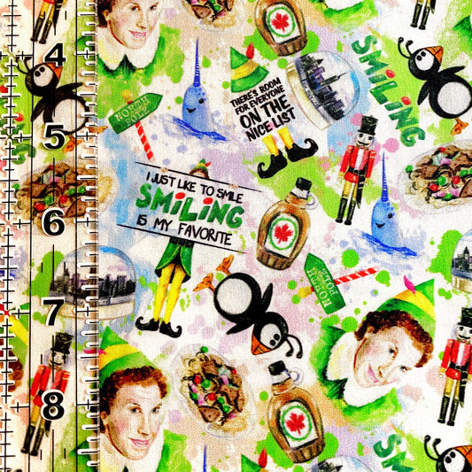 9x14 Tumbler Cut, Custom Fabric, CW Cotton Woven, High Quality, Mask Cut, Tumbler Fabric, Holiday, Christmas, Xmas, Elf, Smiling, Funny