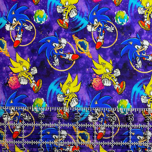 9x14 Tumbler Cut, Custom Fabric, CottonSpandex, High Quality, Mask Cut, Tumbler Fabric, Gamer, Sonic, Video Games, Speed, Purple, Hedgehog