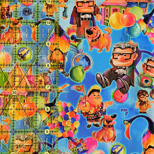9x14 Tumbler Cut, Custom Fabric, CW Cotton Woven, High Quality, Mask Cut, Tumbler Fabric, Disney, Adventure Seeker, Up, Balloons, Blue