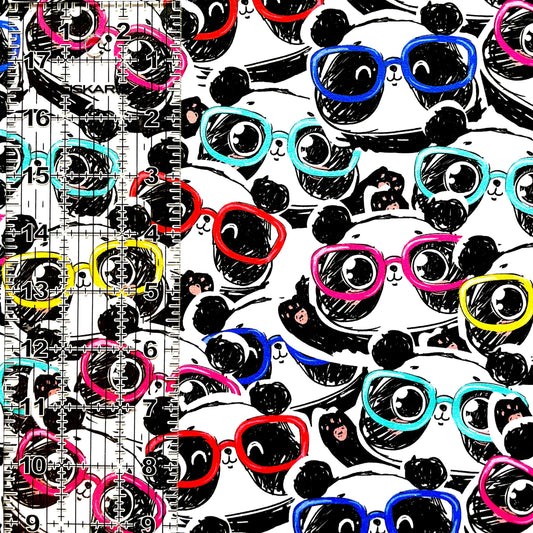 9x14 Tumbler Cut, Custom Fabric, CottonSpandex, High Quality, Mask Cut, Tumbler Fabric, Hipster Panda Bears, Pandas with Glasses, Kawaii