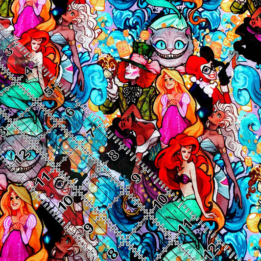 9x14 Tumbler Cut, Custom Fabric, CottonSpandex, High Quality, Mask Cut, Tumbler Fabric, Burton, Bright, Colorful, Alice and Friends