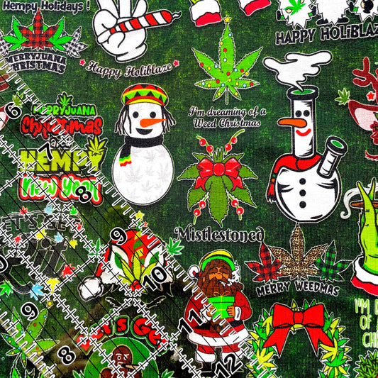 9x14 Tumbler Cut, Custom Fabric, CottonSpandex, High Quality, Mask Cut, Tumbler Fabric, Adult, Stoner, 420, High, Merry Marijuana, Holiblaze