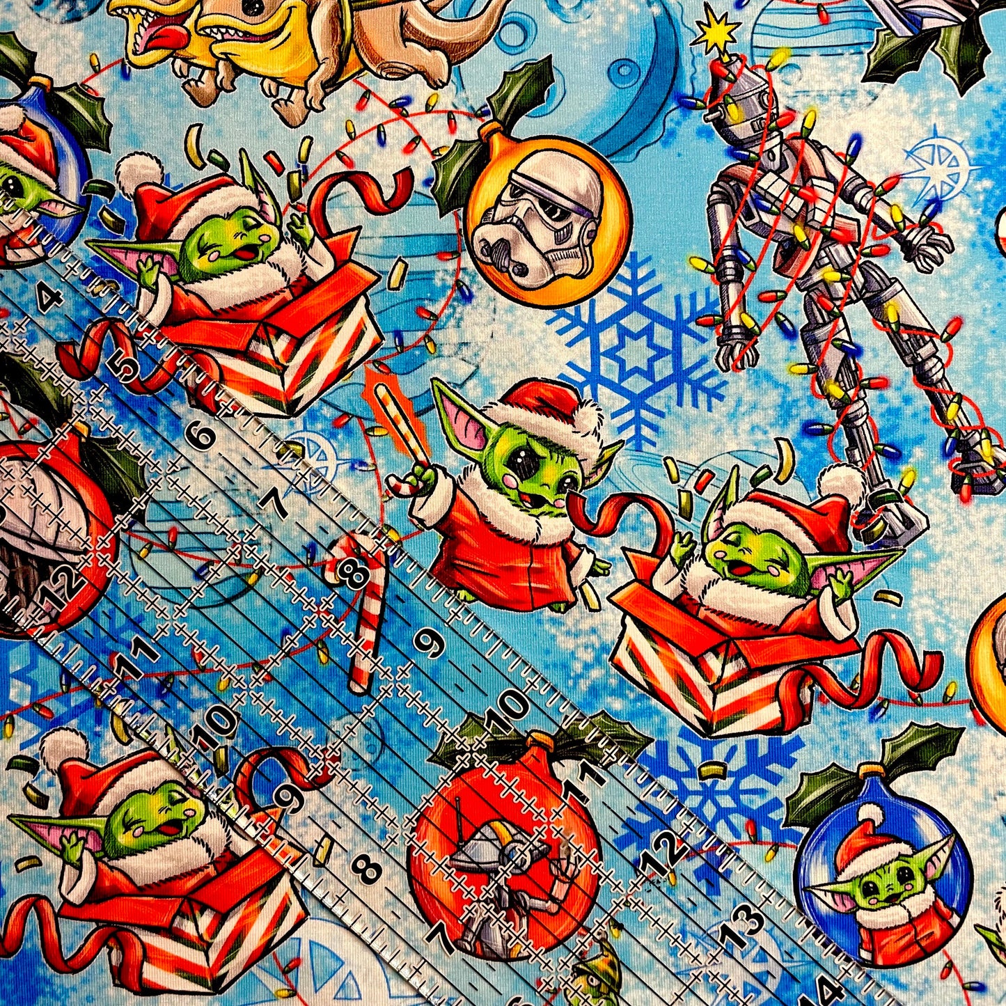 9x14 Tumbler Cut, Custom Fabric, CottonSpandex, High Quality, Mask Cut, Tumbler Fabric, Child, Wars, Star, Christmas, Santa Yoda, Sleigh