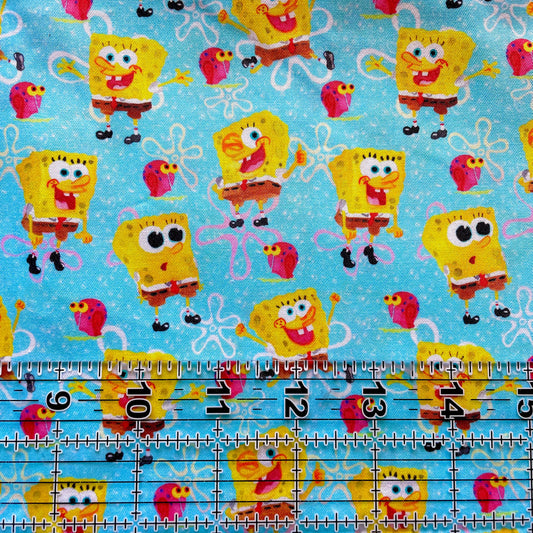 9x14 Tumbler Cut, Custom Fabric, CW Cotton Woven, High Quality, Mask Cut, Tumbler Fabric, Throwback, Cartoons, Pineapple, Sea, Sponge, Blue