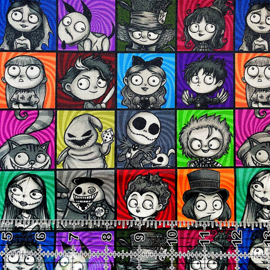 9x14 Tumbler Cut, Custom Fabric, CW Cotton Woven, High Quality, Mask Cut, Tumbler Fabric, Horror, Halloween, Burton Chibi Blocks