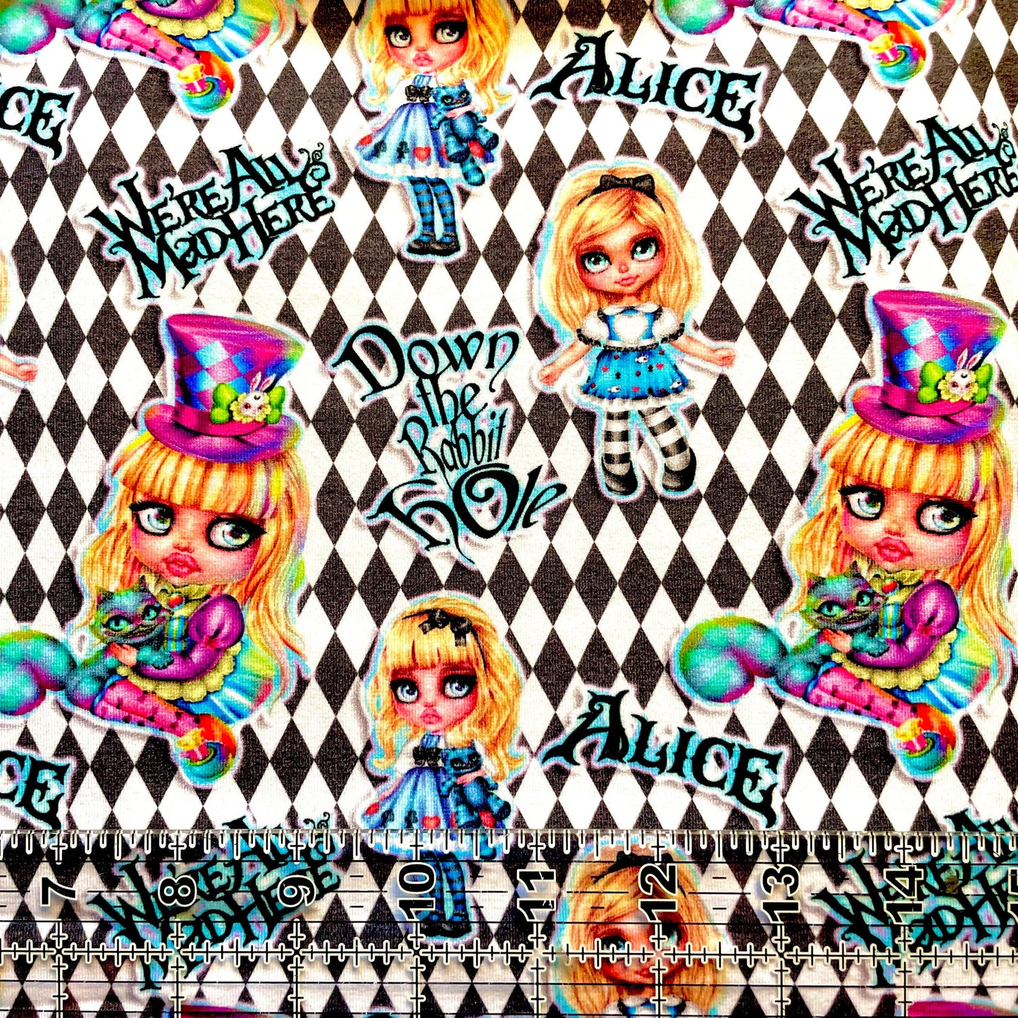 9x14 Tumbler Cut, Custom Fabric, CottonSpandex, High Quality, Mask Cut, Tumbler Cut, Wonderland, Cheshire Cat, Psychedelic Alice