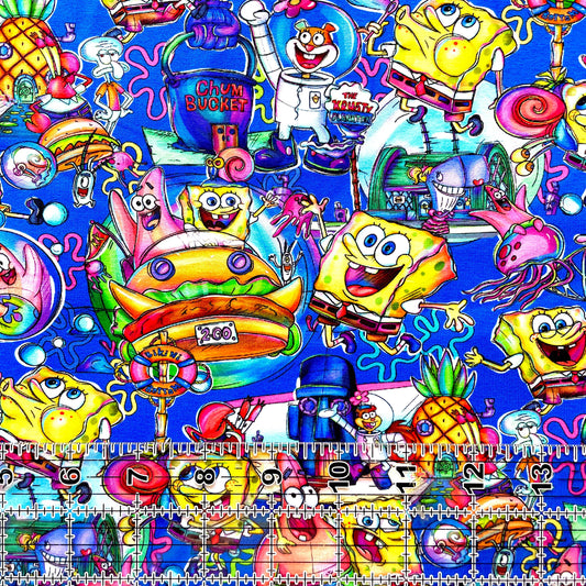 9x14 Tumbler Cut, Custom Fabric, CottonSpandex, High Quality, Mask Cut, Tumbler Fabric, Disney, Pineapple Under the Sea, Square, Pants, Blue