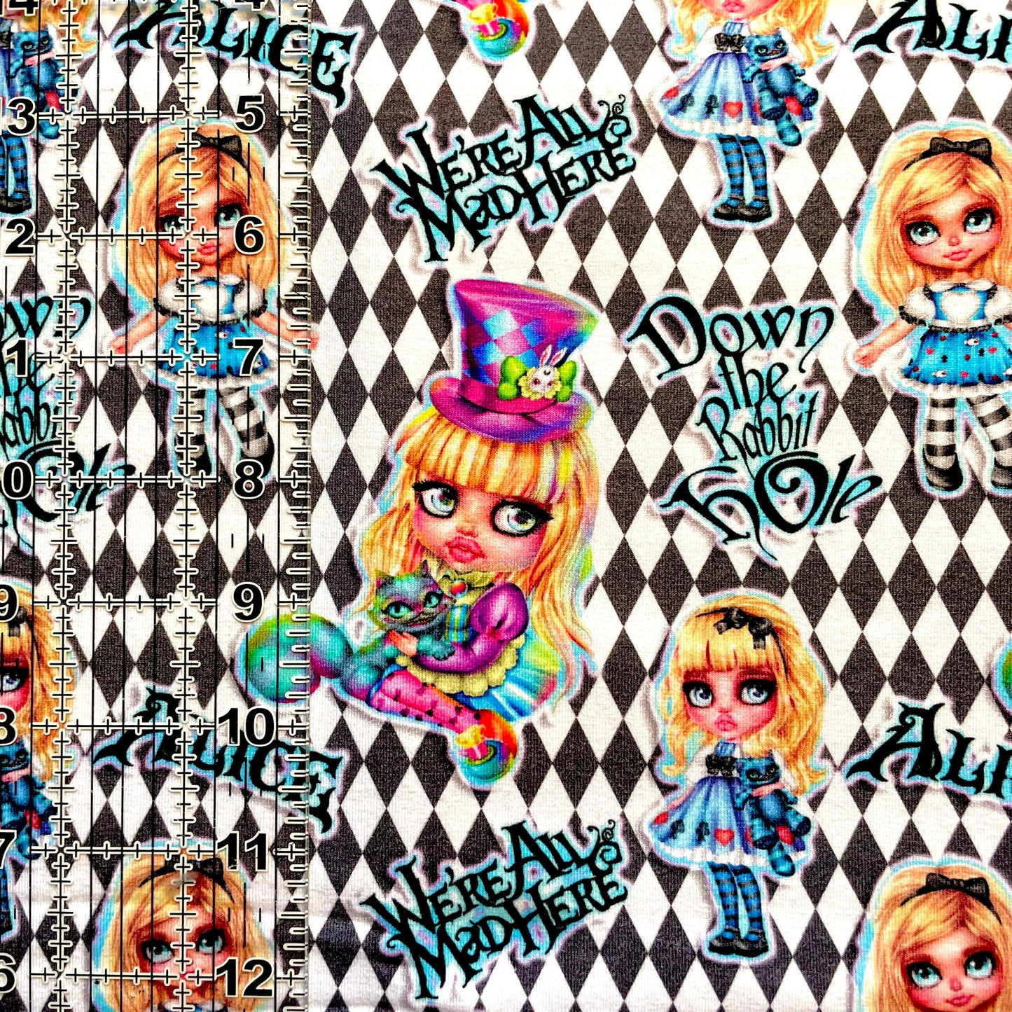 9x14 Tumbler Cut, Custom Fabric, CottonSpandex, High Quality, Mask Cut, Tumbler Cut, Wonderland, Cheshire Cat, Psychedelic Alice