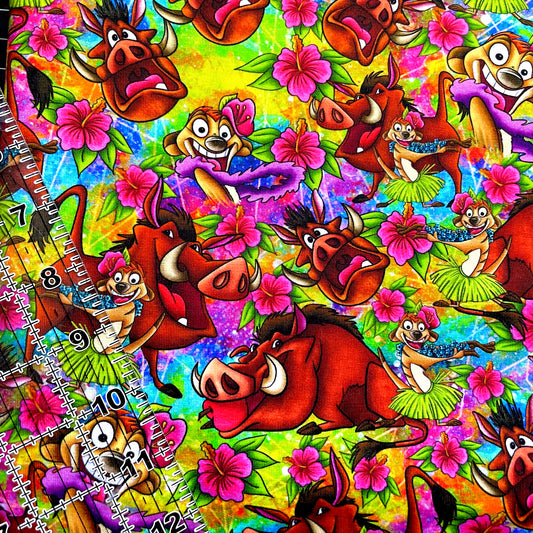 9x14 Tumbler Cut, Custom Fabric, CottonSpandex, High Quality, Mask Cut, Tumbler Fabric, Lion Friends, Timon and Pumba, Vibrant