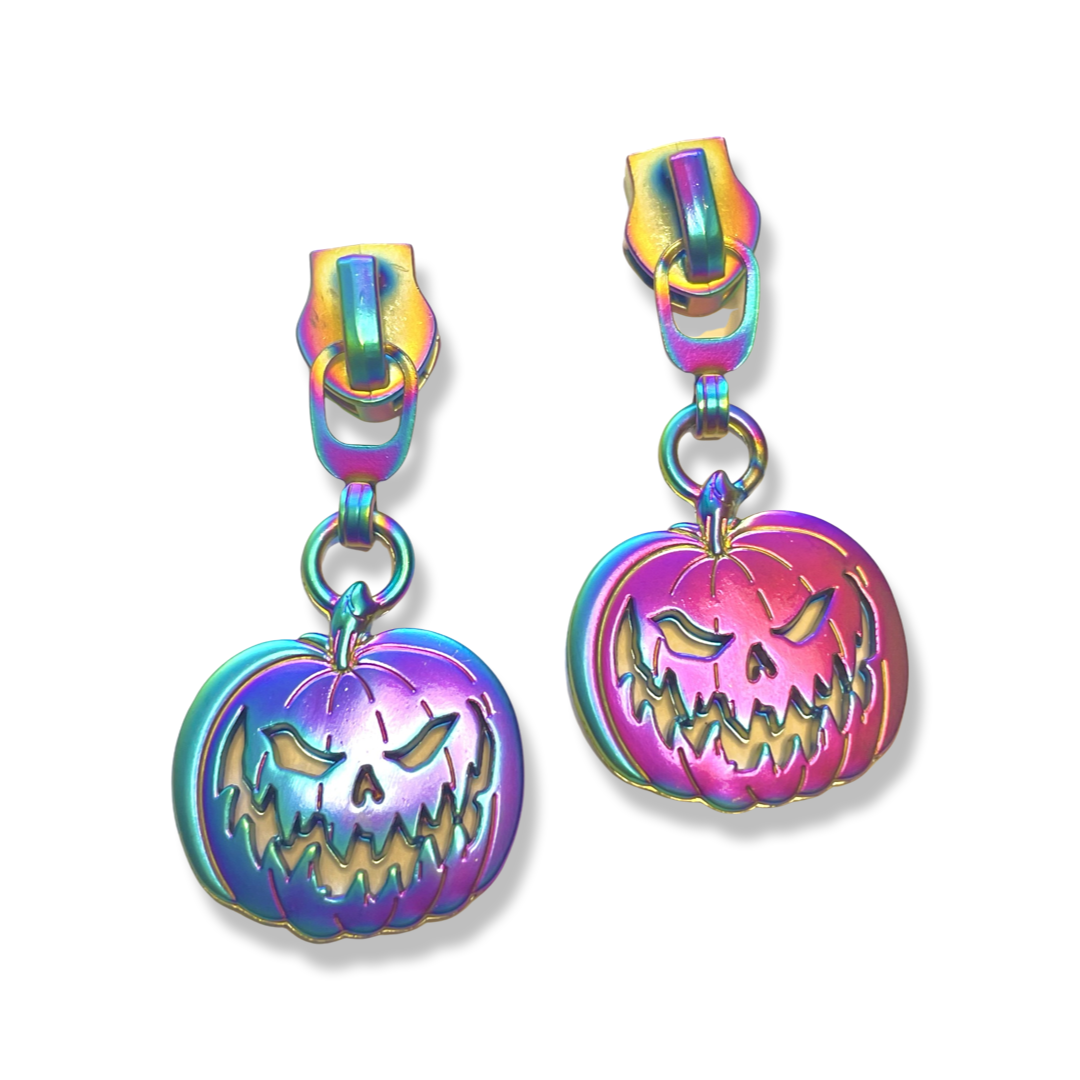 Zipper Pull, Jack-o-Lantern, Pumpkin, Rainbow Matte