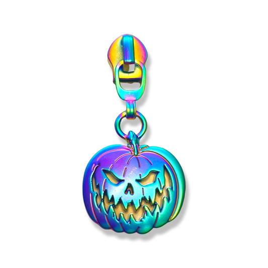 Zipper Pull, Jack-o-Lantern, Pumpkin, Rainbow Matte