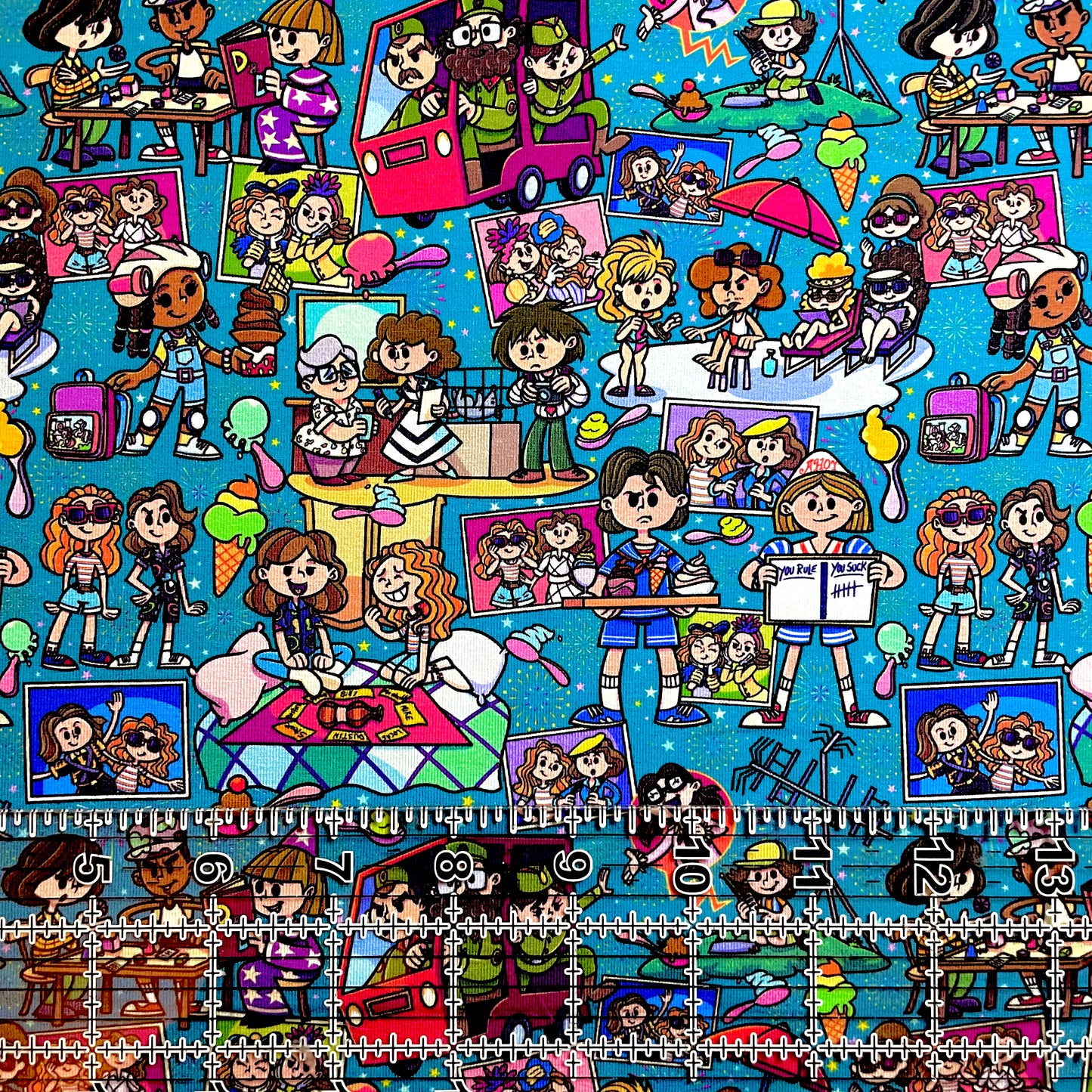 9x14 Tumbler Cut, Custom Fabric, CottonSpandex, High Quality, Mask Cut, Tumbler Fabric, Strange, Stranger, Friends, New, Teal Characters