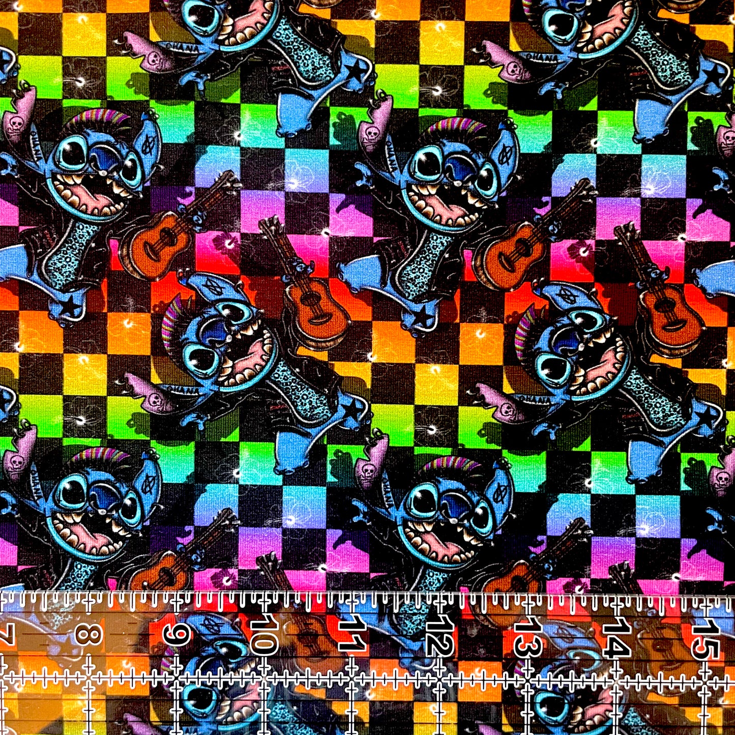 9x14 Tumbler Cut, Custom Fabric, CottonSpandex, High Quality, Mask Cut, Tumbler Fabric, Rainbow Checkers, Music, Rockin Stitch