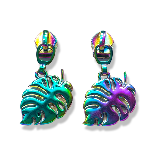 Zipper Pull, Monstera Leaf, Tropical, Rainbow
