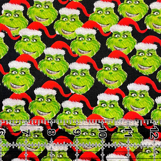 9x14 Tumbler Cut, Custom Fabric, CW Cotton Woven, High Quality, Mask Cut, Tumbler Fabric, JFH, Black, Christmas, Silly, Grinch Face Stack