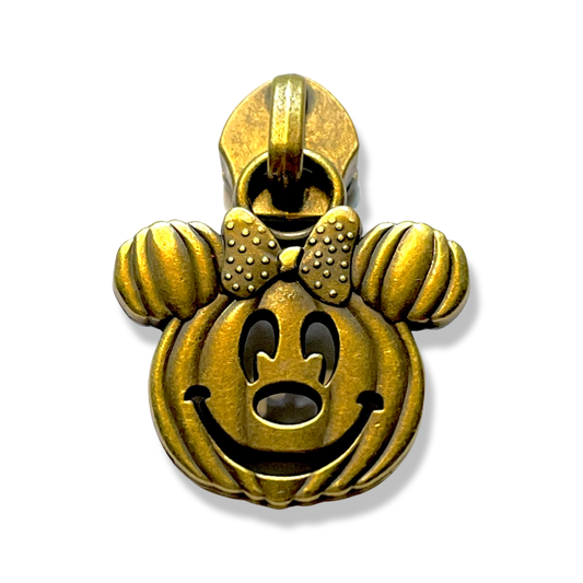 Zipper Pull, Pumpkin Mouse, Minnie, Antique Brass
